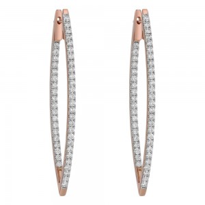 14K Rose Gold 3.0 carats Inside-Out Marquise Shape Diamonds Hoop Earrings