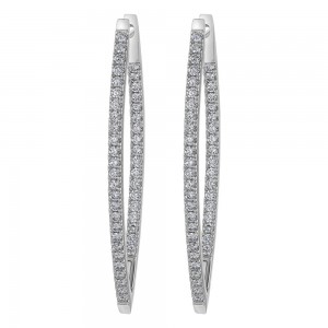 14K White Gold 3.0 carats Inside-Out Marquise Shape Diamonds Hoop Earrings
