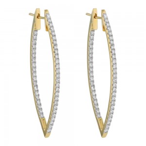 14K Yellow Gold 3.0 carats Inside-Out Marquise Shape Diamonds Hoop Earrings