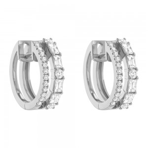 14K Rose Gold 1.1 carat Diamonds Double Row Hoop Earrings