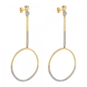 14K Yellow Gold 1.5 carats Diamonds Geometric Dangling Circle Earrings