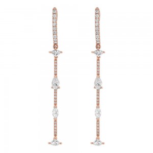 14K Rose Gold 1.70 carats Fancy Cut Diamonds Dangling Sticks Drop Earrings