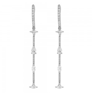 14K White Gold 1.70 carats Fancy Cut Diamonds Dangling Sticks Drop Earrings