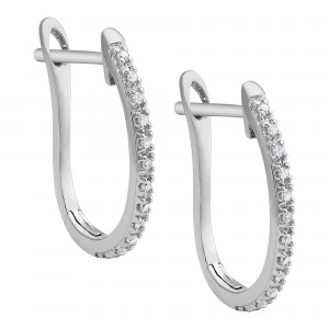14K White Gold 0.1 carat Diamonds Oval Earrings
