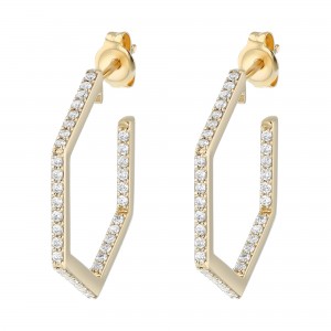 14K Yellow Gold 0.50 carat Inside-Out Diamonds Hexagon Shape Earrings