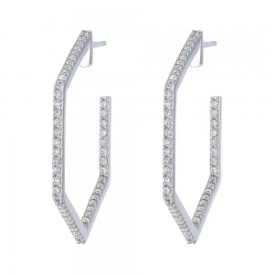 14K White Gold 1.0 carat Inside-Out Diamonds Hexagon Shape Contemporary Earrings