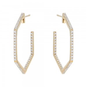 14K Yellow Gold 1.0 carat Inside-Out Diamonds Hexagon Shape Contemporary Earrings