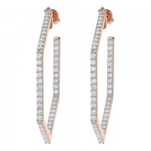 14K Rose Gold 2.0 carats Inside-Out Diamonds Hexagon Shape Contemporary Earrings