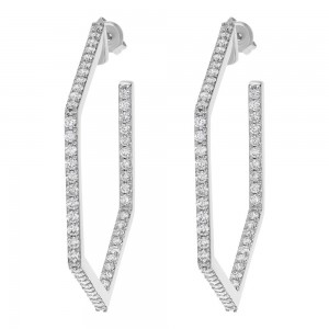 14K White Gold 2.0 carats Inside-Out Diamonds Hexagon Shape Contemporary Earrings