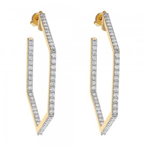 14K yellow Gold 2.0 carats Inside-Out Diamonds Hexagon Shape Contemporary Earrings