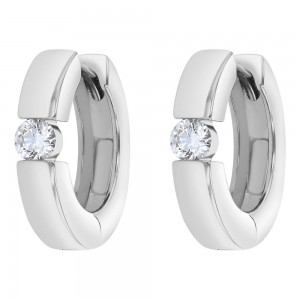 14K White Gold 0.25 carat Diamonds Round Shape Huggie Hoop Earrings
