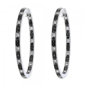 14K White Gold 2.0 carat Black and White Diamonds Inside-Out Hoop Earrings