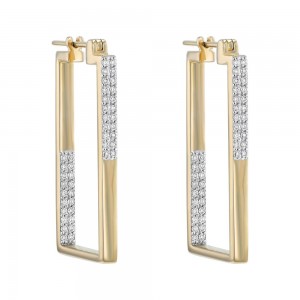 14K Yellow Gold 0.5 carat Square Shape Inside-Out Diamonds Contemporary Hoop Earrings
