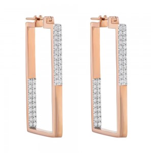 14K Rose Gold 1.0 carat Square Shape Inside-Out Diamonds Contemporary Hoop Earrings
