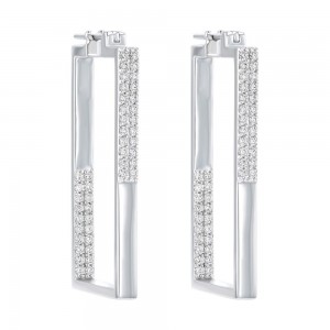 14K White Gold 1.0 carat Square Shape Inside-Out Diamonds Contemporary Hoop Earrings