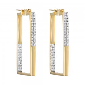 14K Yellow Gold 1.0 carat Square Shape Inside-Out Diamonds Contemporary Hoop Earrings