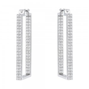 14K White Gold 2.0 carats Square Shape Inside-Out Diamonds Contemporary Hoop Earrings