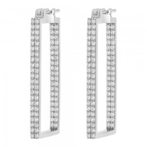 14K White Gold 1.0. carat Square Shape Inside-Out Diamonds Contemporary Hoop Earrings
