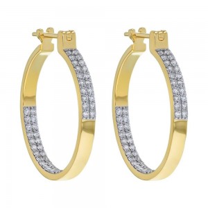 14K Yellow Gold 0.7 carat Diamonds Inside-Out Round Shape Hoop Earrings