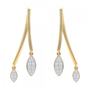 14K Yellow Gold 0.50 carat Diamonds V Shape Earrings with Dangling Marquise Shape Diamond Drops