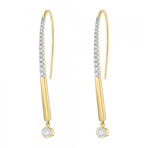 14K Yellow Gold 0.50 carat Diamonds Shepherd Hook Curved Earrings with Dangle Bezel Diamond