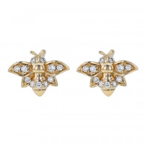 14K Yellow Gold 0.18 carat Diamonds Bee Stud Earrings