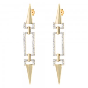 14K Yellow Gold 1.0 carat Diamonds Geometric Drop Earrings