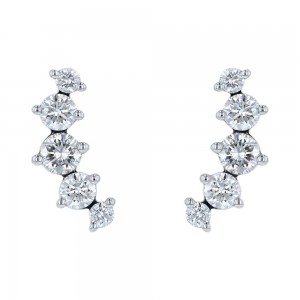 14K White Gold 0.75 carat Round Diamonds Ear Climber Earrings