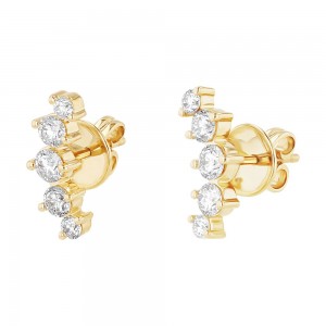 14K Yellow Gold 0.75 carat Round Diamonds Ear Climber Earrings