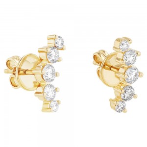 14K Yellow Gold 1.0 carat Round Diamonds Ear Climber Earrings