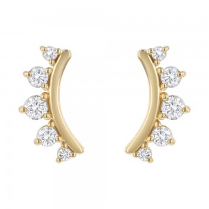 14K Yellow Gold 0.5 carat Round Diamonds Ear Climber Earrings