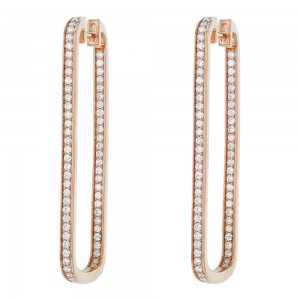 14K Rose Gold 10 carat Rectangle Shape Inside-Out Diamonds Contemporary Hoop Earrings