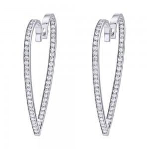 14K White Gold 2.0 carat Diamonds Inside-Out Heart Shape Hoop Earrings
