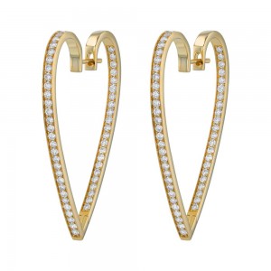 14K Yellow Gold 2.0 carat Diamonds Inside-Out Heart Shape Hoop Earrings