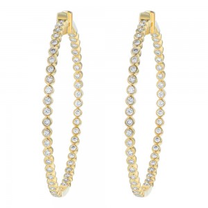 14K Yellow Gold 2.5 carat Diamonds Inside-Out Round Shape Hoop Earrings