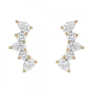 14K Yellow Gold 0.85 carat Marquise and Round Diamonds Ear Climber Earrings