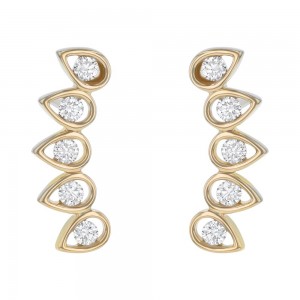 14K Yellow Gold 0.45 carat Round Diamonds Ear Climber Earrings