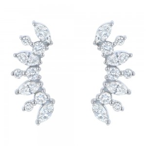 14K White Gold 0.8 carat Marquise and Round Diamonds Ear Climber Earrings