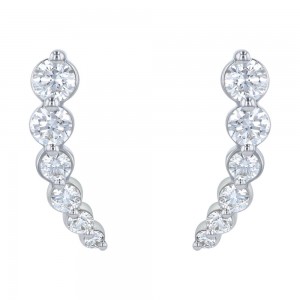 14K White Gold 0.75 carat Round Diamonds Ear Climber Earrings