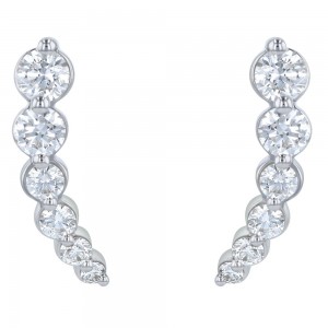 14K White Gold 1.0 carat Round Diamonds Ear Climber Earrings