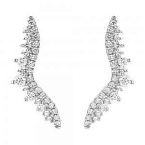 14K White Gold 0.55 carat Round Diamonds Ear Climber Earrings