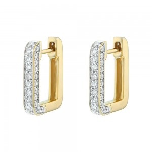 14K Yellow Gold 0.73 carat Diamonds Rectangle Shape Hoop Earrings