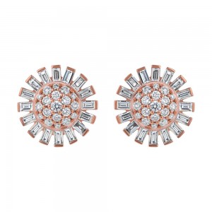 14K Rose Gold 1.7 carats Baguette and Round Diamonds Stud Earrings