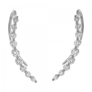 14K White Gold 0.50 carat Diamonds Shared Prongs Shepherd Hook Curved Earrings