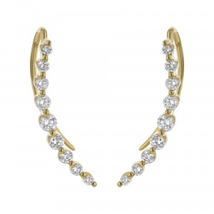 14K Yellow Gold 0.50 carat Diamonds Shared Prongs Shepherd Hook Curved Earrings