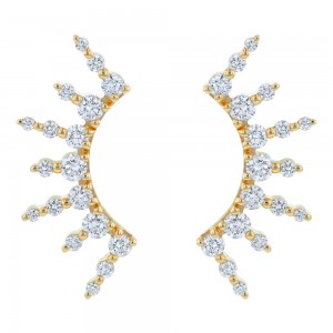 14K Yellow Gold 0.75 carat Round Diamonds Ear Climber Earrings