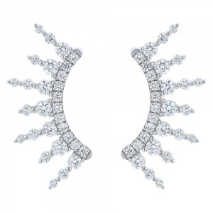 14K White Gold 1.0 carat Round Diamonds Ear Climber Earrings