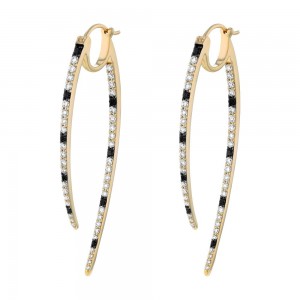 14K Yellow Gold 1.50 carat Black and White Diamonds Inside-Out Shark Tooth Hoop Earrings