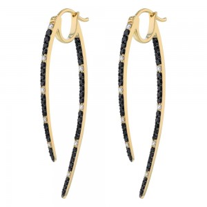 14K Yellow Gold 1.50 carat Black and White Diamonds Inside-Out Shark Tooth Earrings