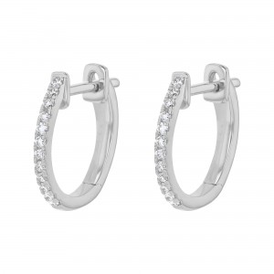 14K White Gold 0.12 carat Diamonds Huggies Hoop Earrings